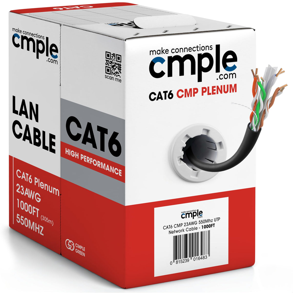 Cmple Cat6 Ethernet Cable 1000ft Plenum CMP 23AWG 550MHz UTP Solid 10Gbps PoE in-Wall Rated Bulk LAN Network Cable DSX-8000 Tested Pull Box - Black