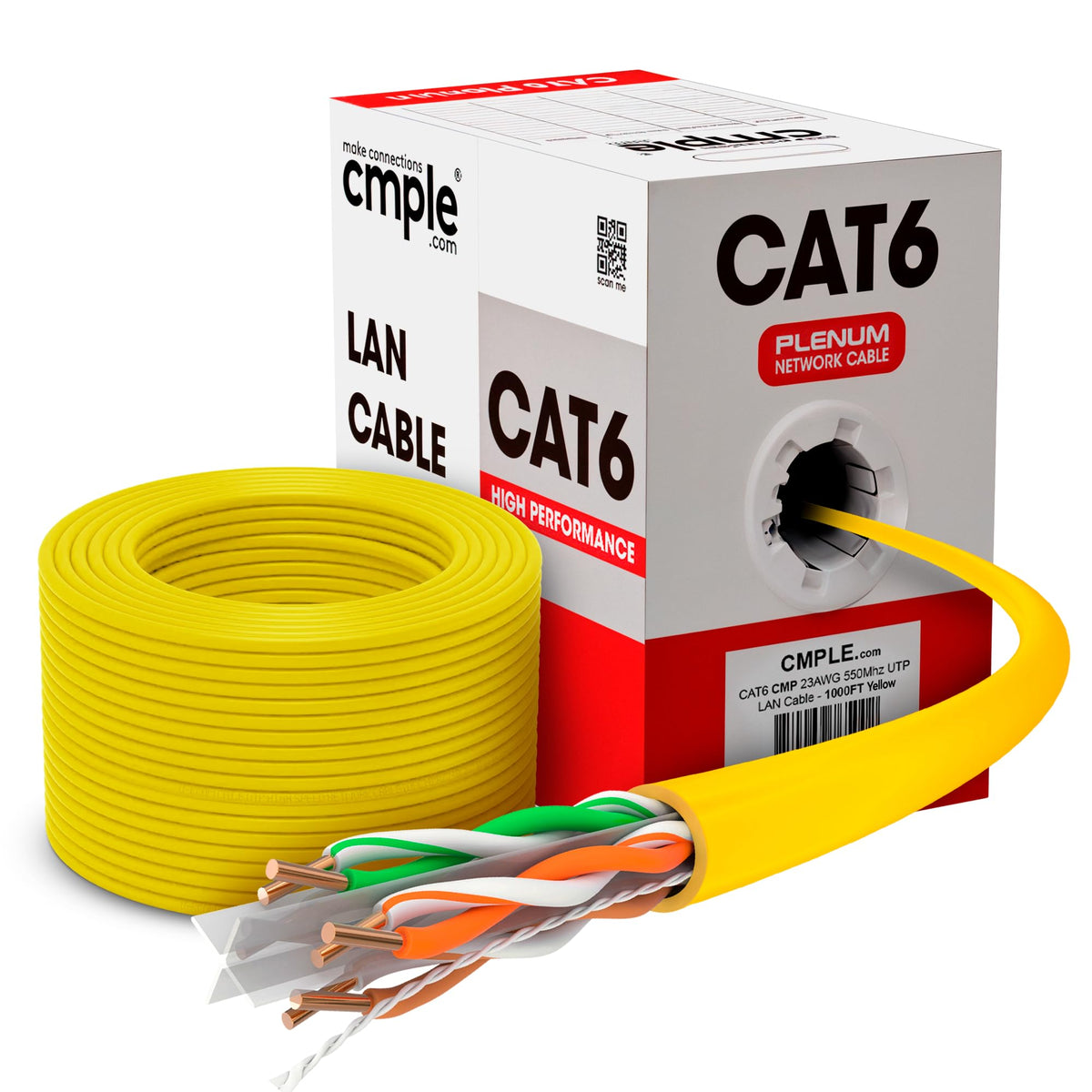 Cmple Cat6 Ethernet Cable 1000ft Plenum CMP 23AWG 550MHz UTP Solid 10Gbps PoE in-Wall Rated Bulk LAN Network Cable DSX-8000 Tested Pull Box - Black