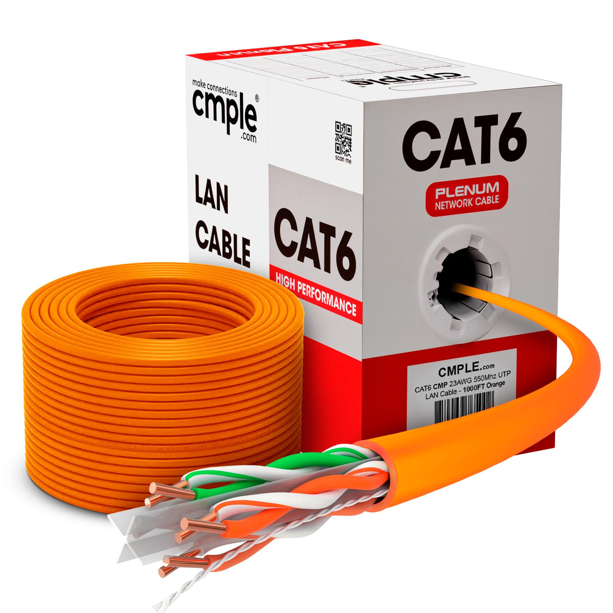Cmple Cat6 Ethernet Cable 1000ft Plenum CMP 23AWG 550MHz UTP Solid 10Gbps PoE in-Wall Rated Bulk LAN Network Cable DSX-8000 Tested Pull Box - Black