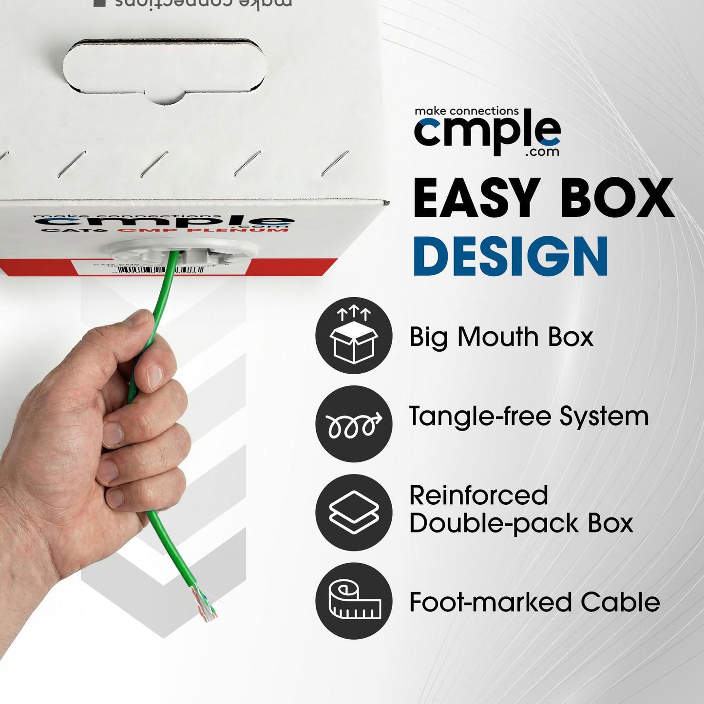 Cmple Cat6 Ethernet Cable 1000ft Plenum CMP 23AWG 550MHz UTP Solid 10Gbps PoE in-Wall Rated Bulk LAN Network Cable DSX-8000 Tested Pull Box - Black