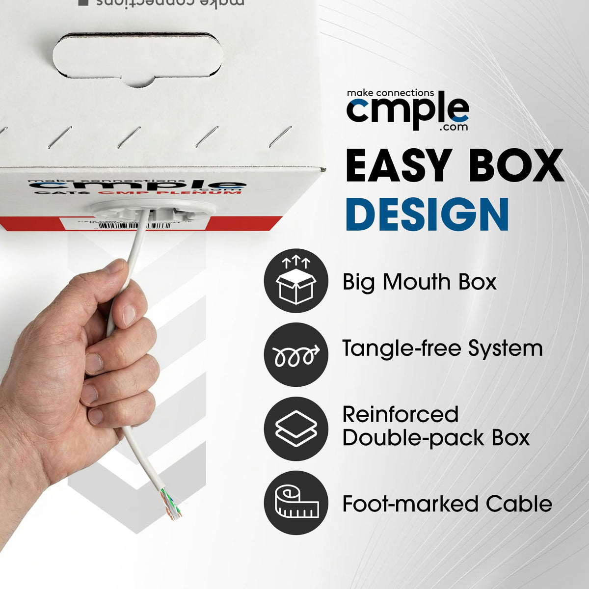 Cmple Cat6 Ethernet Cable 1000ft Plenum CMP 23AWG 550MHz UTP Solid 10Gbps PoE in-Wall Rated Bulk LAN Network Cable DSX-8000 Tested Pull Box - Black