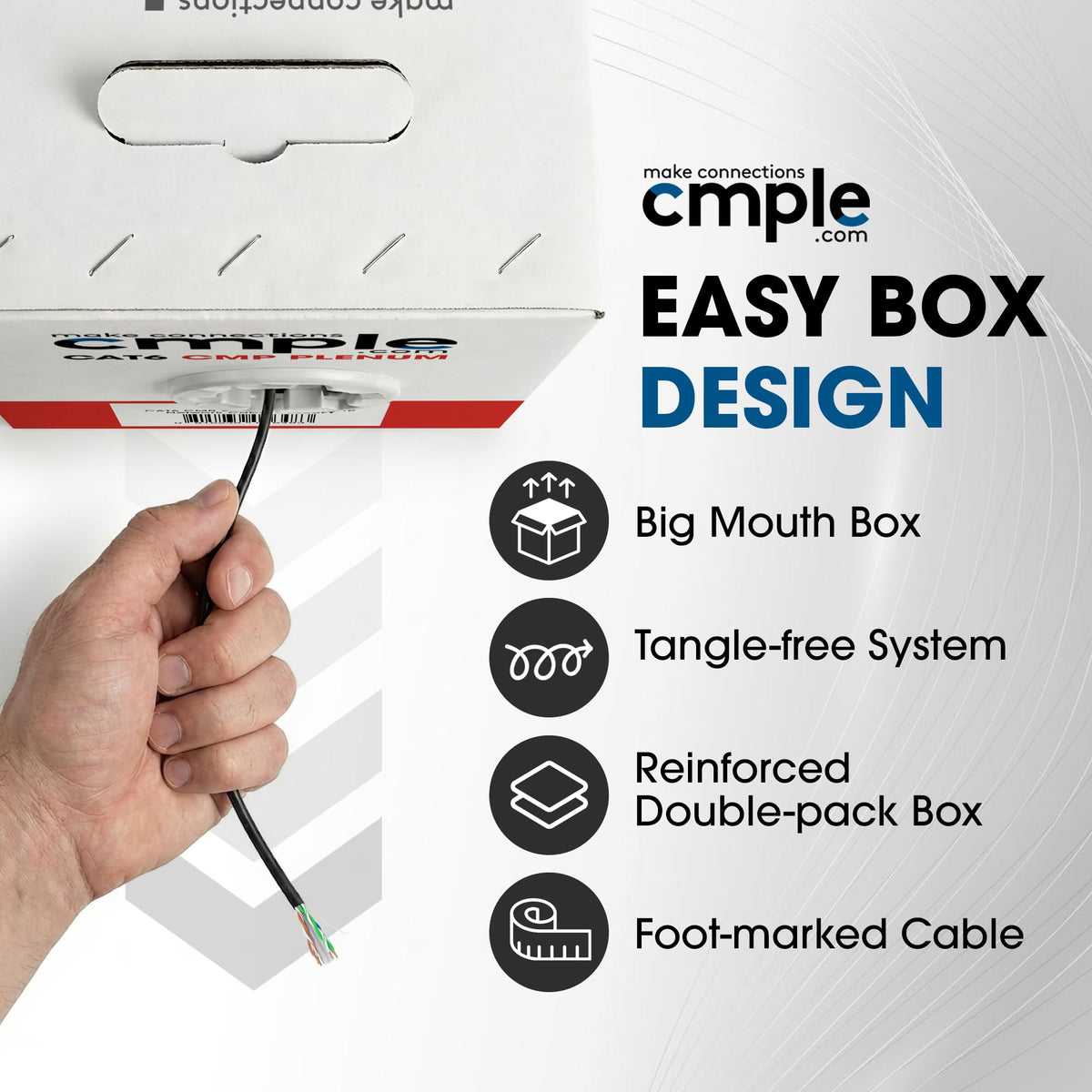 Cmple Cat6 Ethernet Cable 1000ft Plenum CMP 23AWG 550MHz UTP Solid 10Gbps PoE in-Wall Rated Bulk LAN Network Cable DSX-8000 Tested Pull Box - Black