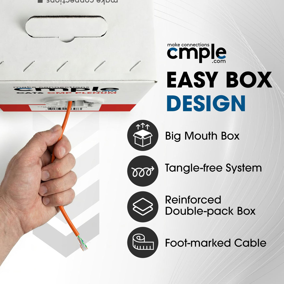 Cmple Cat6 Ethernet Cable 1000ft Plenum CMP 23AWG 550MHz UTP Solid 10Gbps PoE in-Wall Rated Bulk LAN Network Cable DSX-8000 Tested Pull Box - Black