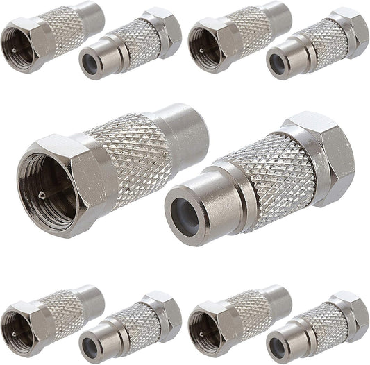 Cmple - F-Type Female to RCA Female Adapter Audio Video RCA Jack to F Jack Connector Converter Coax Coaxial Cable Joiner