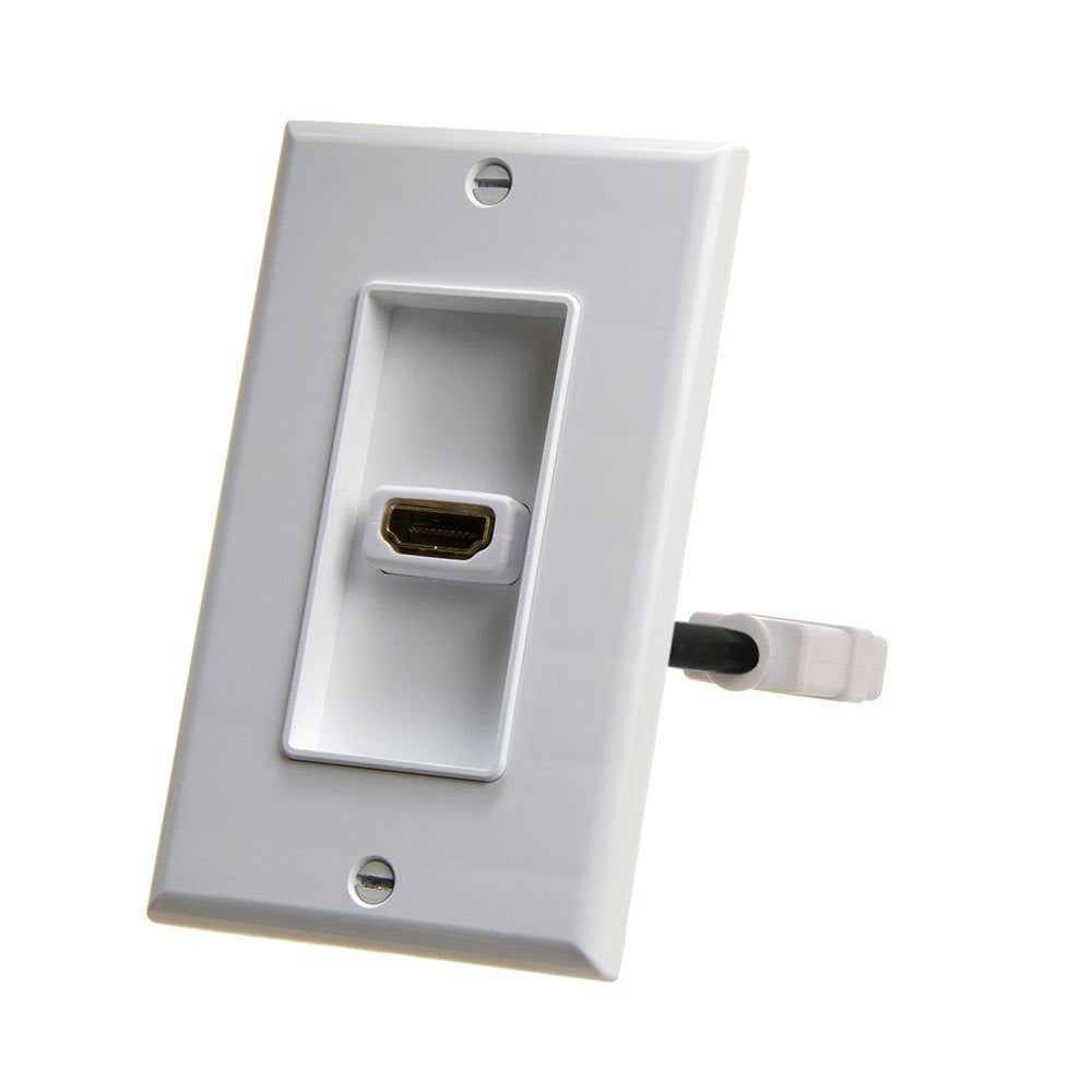 Cmple - HDMI Wall Plate Single-Gang White Wall Plate 4” Rear Extension Cable,1-Port HDMI Insert (4K UHD, ARC, and Ethernet Pass-Thru Support)