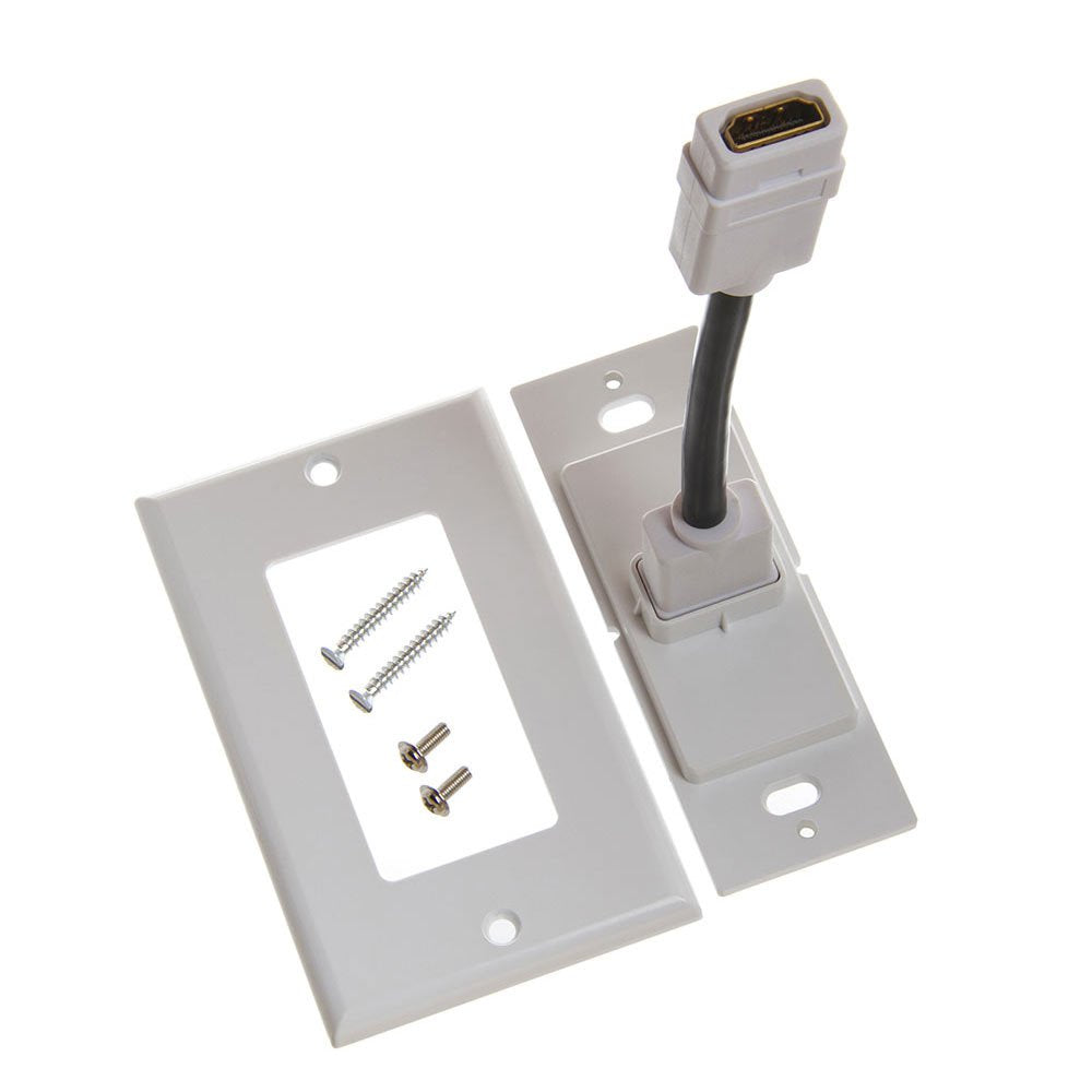 Cmple - HDMI Wall Plate Single-Gang White Wall Plate 4” Rear Extension Cable,1-Port HDMI Insert (4K UHD, ARC, and Ethernet Pass-Thru Support)