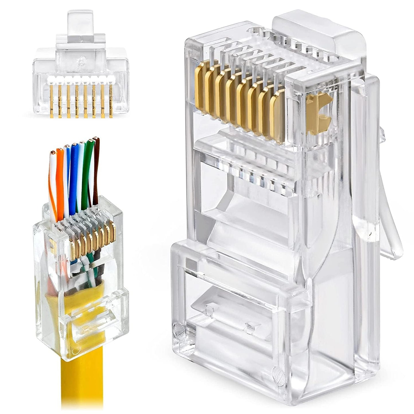 Cmple - RJ45 Connectors Easy Crimp Cat6 Ethernet Cable Crimp Connectors, Compatible with Cat6/Cat5e, Ethernet Cable Crimp Connectors UTP Network Modular Plug for Solid Wire - Pack of 100
