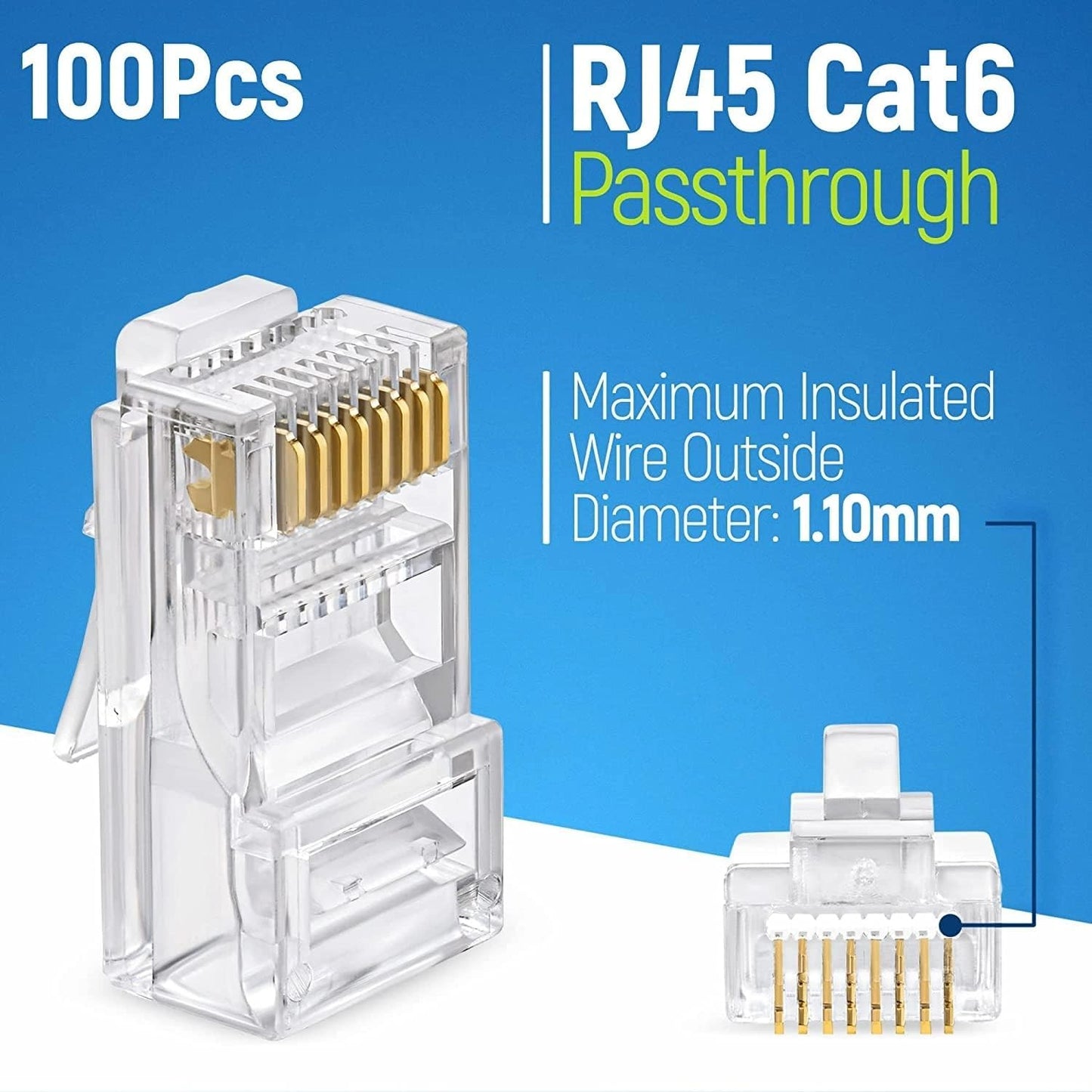 Cmple - RJ45 Connectors Easy Crimp Cat6 Ethernet Cable Crimp Connectors, Compatible with Cat6/Cat5e, Ethernet Cable Crimp Connectors UTP Network Modular Plug for Solid Wire - Pack of 100