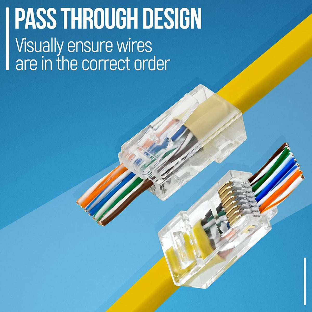 Cmple - RJ45 Connectors Easy Crimp Cat6 Ethernet Cable Crimp Connectors, Compatible with Cat6/Cat5e, Ethernet Cable Crimp Connectors UTP Network Modular Plug for Solid Wire - Pack of 100