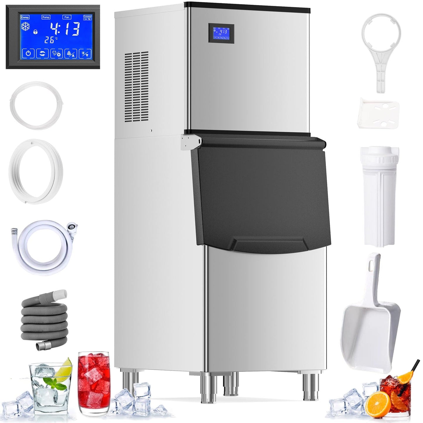 Commercial Ice Maker 550Lbs/24H Commercial Ice Machine with 400LBS Large Storage Bin