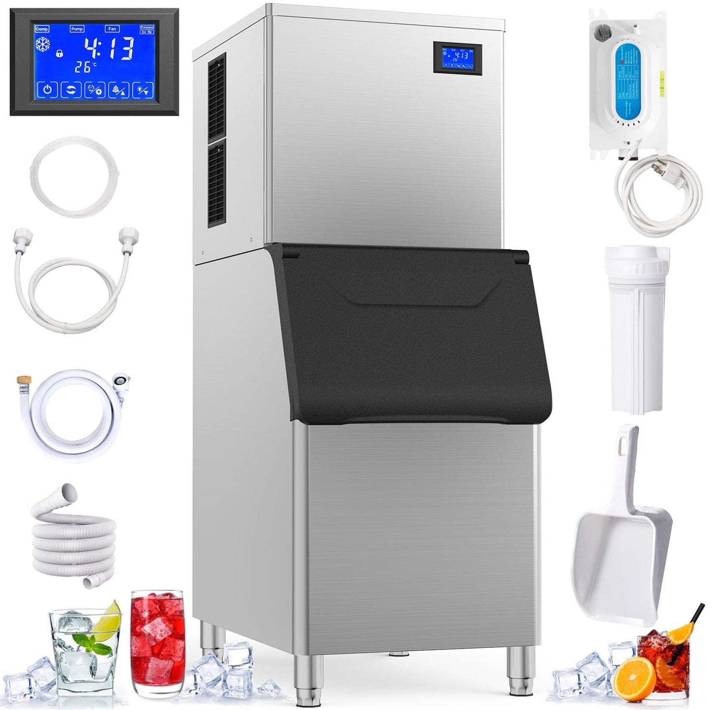 Commercial Ice Maker 550Lbs/24H Commercial Ice Machine with 400LBS Large Storage Bin