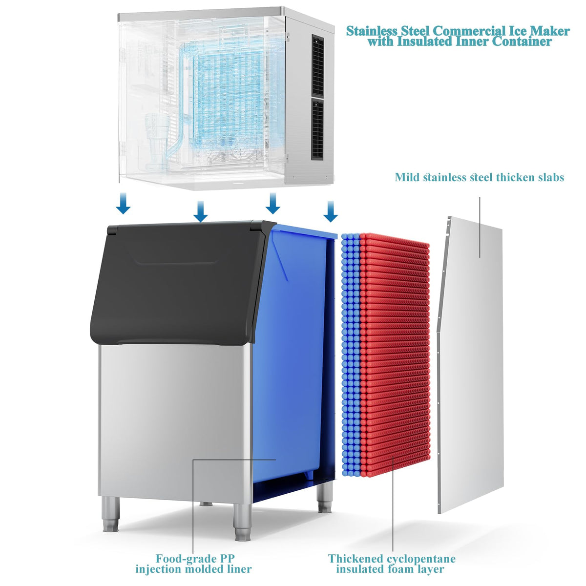 Commercial Ice Maker 550Lbs/24H Commercial Ice Machine with 400LBS Large Storage Bin