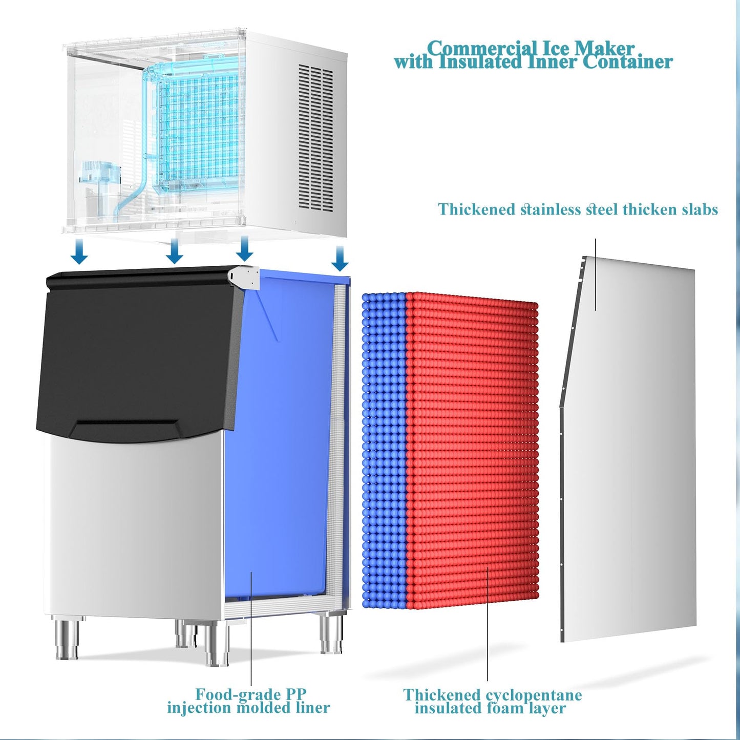 Commercial Ice Maker 550Lbs/24H Commercial Ice Machine with 400LBS Large Storage Bin