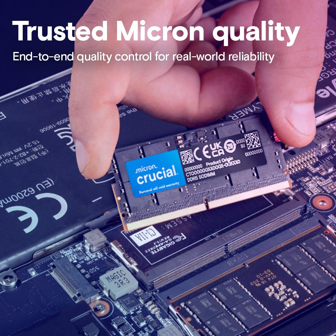 Crucial 16GB DDR5 RAM, 4800MHz CL40 Laptop Memory, SODIMM 262-Pin Module, Compatible with 12th Gen Intel Core - CT16G48C40S5