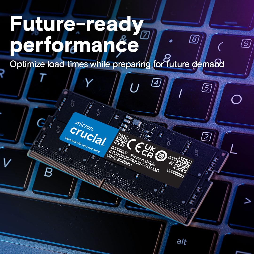Crucial 16GB DDR5 RAM, 4800MHz CL40 Laptop Memory, SODIMM 262-Pin Module, Compatible with 12th Gen Intel Core - CT16G48C40S5