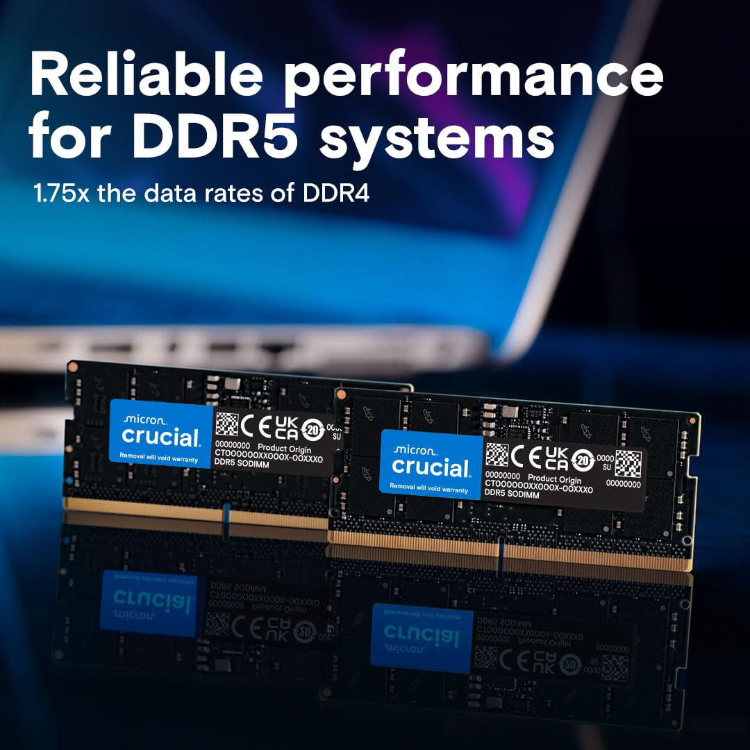 Crucial 16GB DDR5 RAM, 4800MHz CL40 Laptop Memory, SODIMM 262-Pin Module, Compatible with 12th Gen Intel Core - CT16G48C40S5