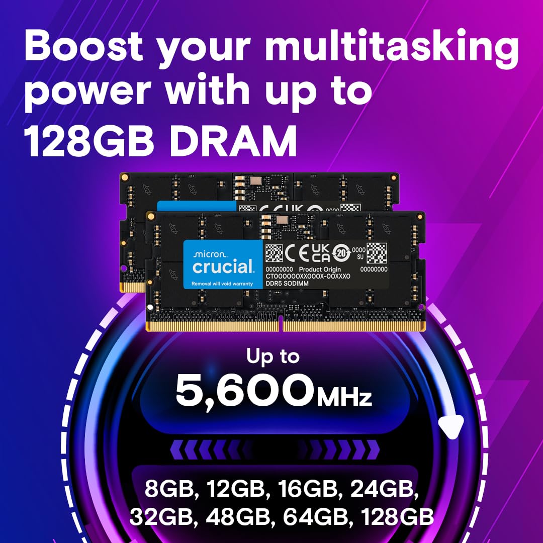 Crucial 16GB DDR5 RAM, 4800MHz CL40 Laptop Memory, SODIMM 262-Pin Module, Compatible with 12th Gen Intel Core - CT16G48C40S5
