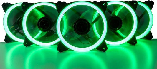 CUK 5-Pack Green Halo Ring 120mm LED Vibrant Color Computer Case Fan for CPU Coolers and Radiators - High Airflow 45 CFM & Anti-Vibration Pads