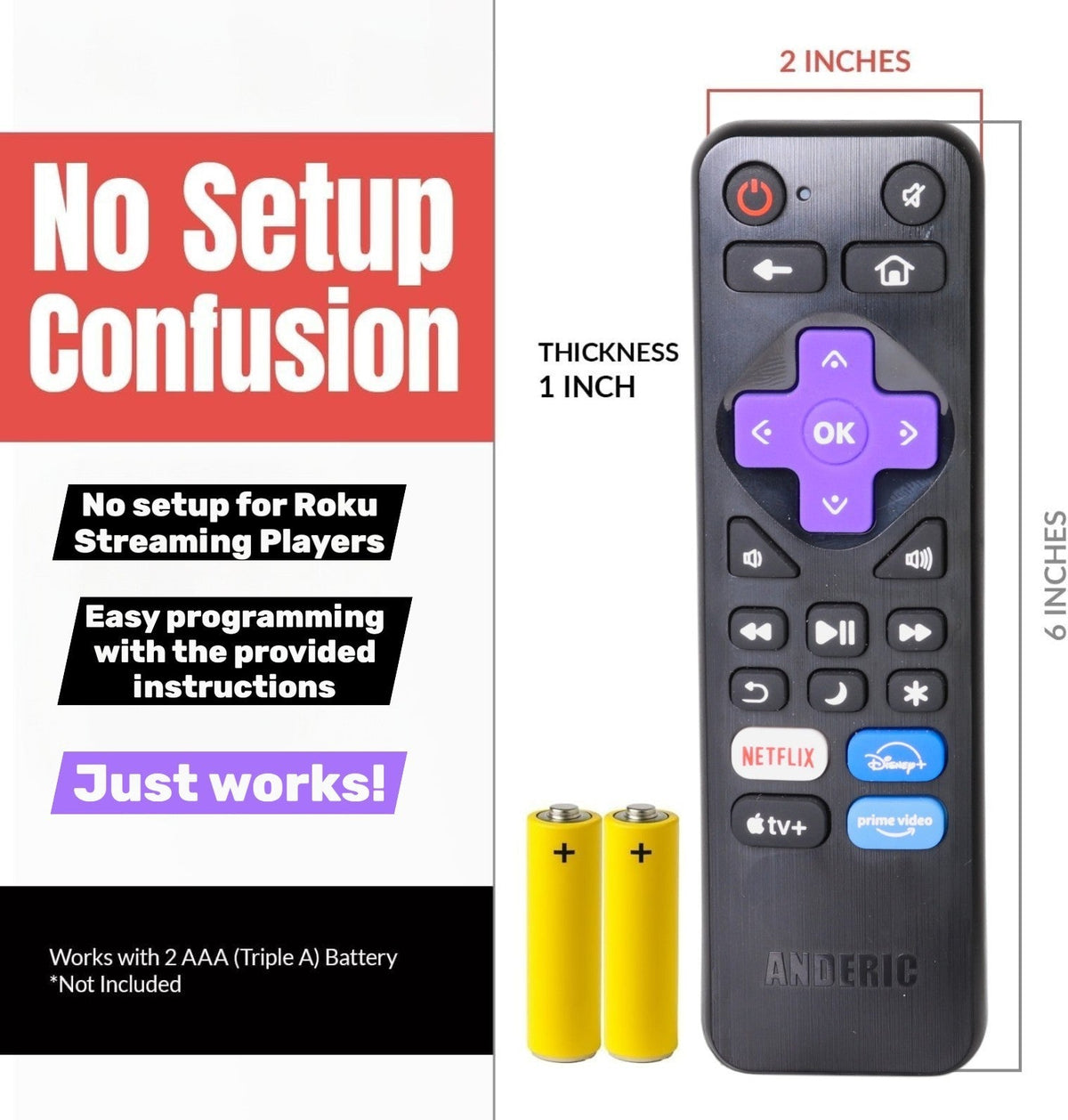 Anderic Substitute for Roku RC-102 EXPRESS Streaming Remote Control [RRST01]