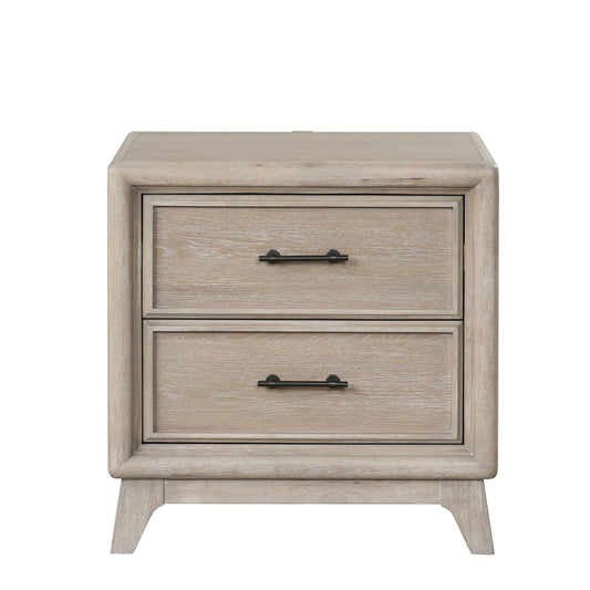 1 Piece Nightstand With Angled Feet, Dovetail Drawers, Bedroom Furniture - Oak