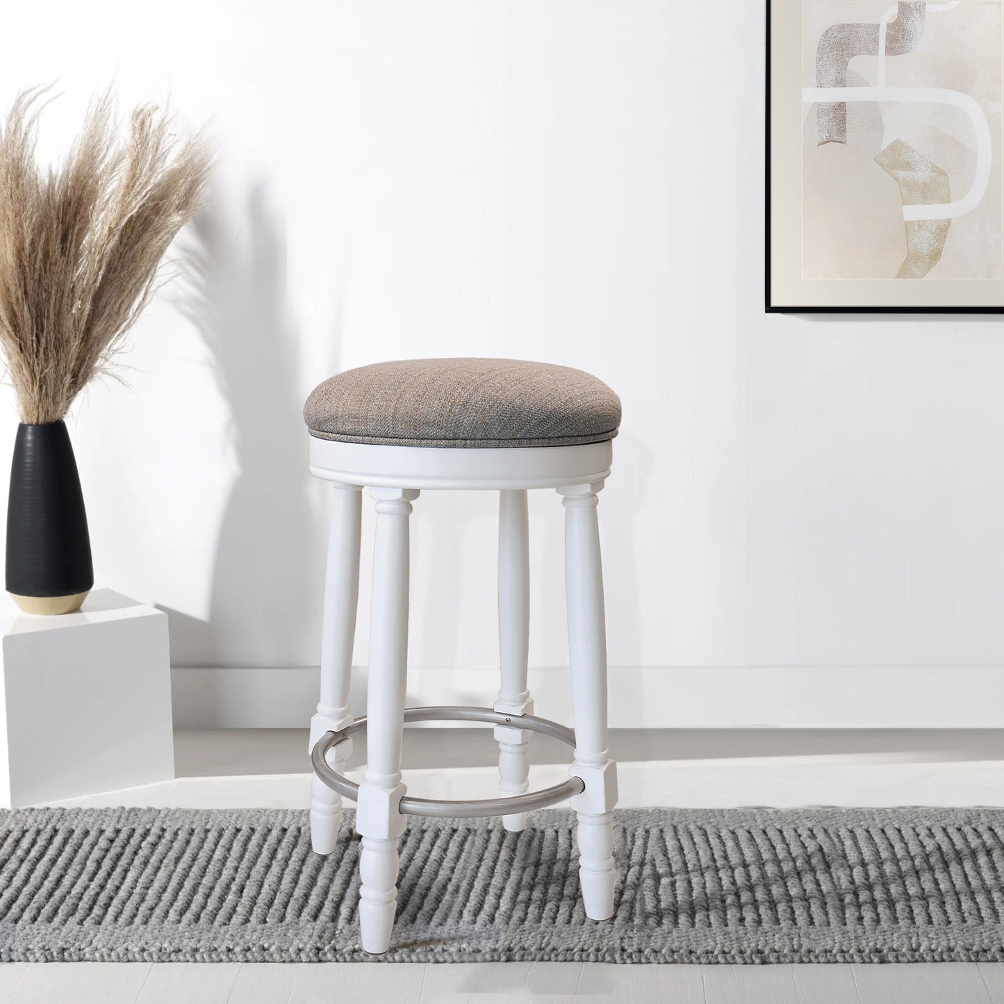 360° Swivel Wooden Barstools With Upholstered Seat, Counter Height (Set of 2)