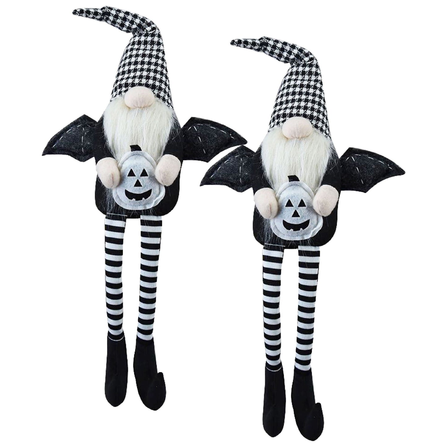 Sitting Gnome With Wings & Plaid Hat, For Halloween Decor