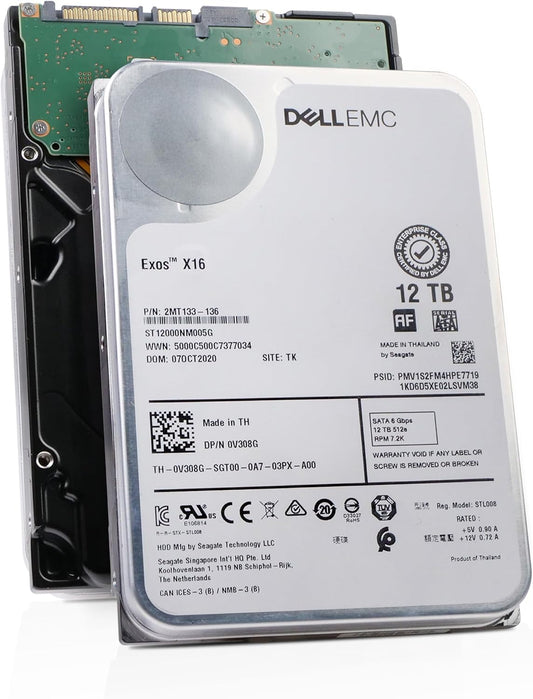 Dell/Seagate Exos X16 12TB ST12000NM005G 7.2K RPM SATA 6Gb/s 512e 3.5" Enterprise Hard Drive (Renewed)