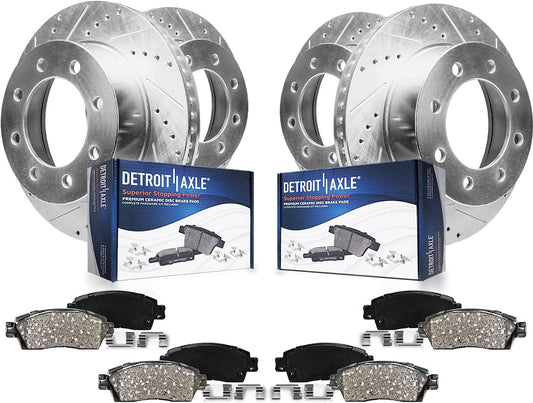 Detroit Axle - 4WD Brake Kit for 2012-2022 Ford F-250 Super Duty | 2013-2022 F-350 Super Duty, 14.29" inch Front Rear Drilled Slotted Brake Rotors Ceramic Brake Pads Replacement