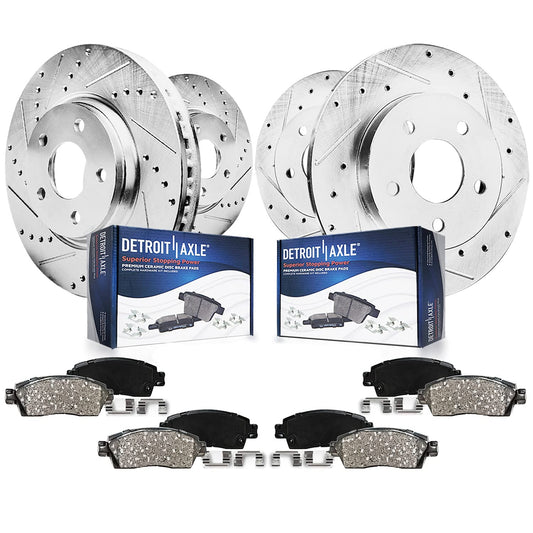 Detroit Axle - Brake Kit for 12-17 Toyota Camry 13-18 Avalon Lexus ES350 ES300h Drilled & Slotted Disc Brake Rotors 2014 2015 2016 2017 Ceramic Brakes Pads Front & Rear Replacement