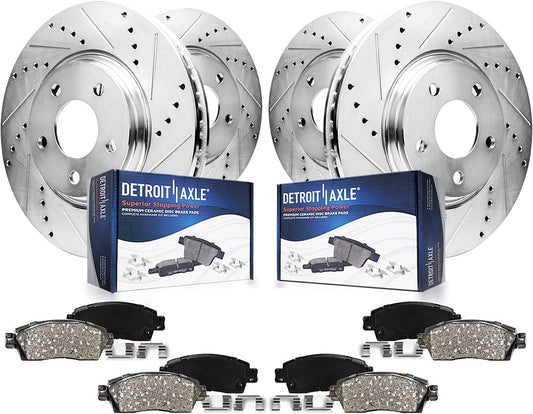 Detroit Axle - Brake Kit for 2006-2018 Dodge Ram 1500 2007-2009 Durango | 07-09 Chrysler Aspen 2019-2024 Ram 1500 Classic, Drilled Slotted Brake Rotors and Ceramic Brake Pads w/Hardware Replacement