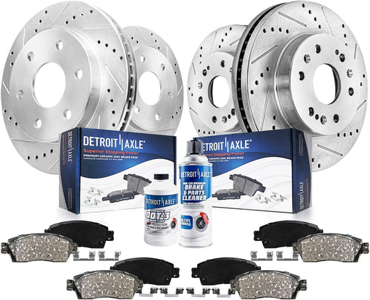 Detroit Axle - Brake Kit for Chevy GMC Silverado Sierra 1500 Tahoe Yukon XL | Suburban Escalade ESV Drilled Disc Rotors Ceramic Brake Pads Replacement 12.99" Front & 13.58" Rear Rotor