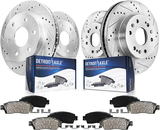 Detroit Axle - Brake Kit for Chevy Silverado Sierra 1500 Tahoe Yukon XL | Suburban Escalade Drilled & Slotted Brake Rotors Ceramic Brake Pads Replacement 12.99" inch Front & 13.58" inch Rear Rotor