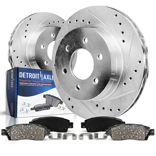 Detroit Axle - Front Brake Kit for 2010 2011 2012 2013 2014 2015 2016 2017 2018 2019 2020 Ford F-150 Expedition Lincoln Navigator Drilled Slotted Brake Rotors Ceramic Brakes Pads Replacement