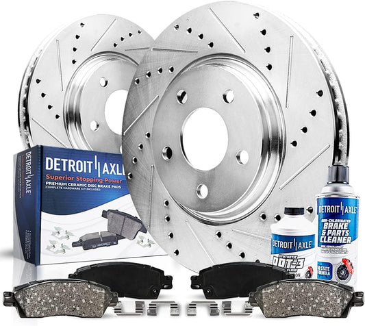 Detroit Axle - Front Brake Kit for Toyota Tundra Sequoia Land Cruiser | Lexus LX570 Drilled and Slotted Brake Rotors Ceramic Brake Pads Replacement 13.89 inch Front Rotor