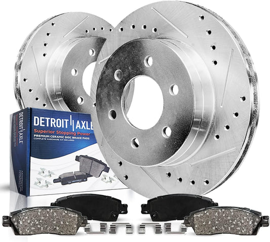 Detroit Axle - Rear Brake Kit for Chevy Silverado Sierra 1500 Suburban | Yukon XL Tahoe Escalade ESV Drilled & Slotted Brake Rotors Ceramic Brake Pads