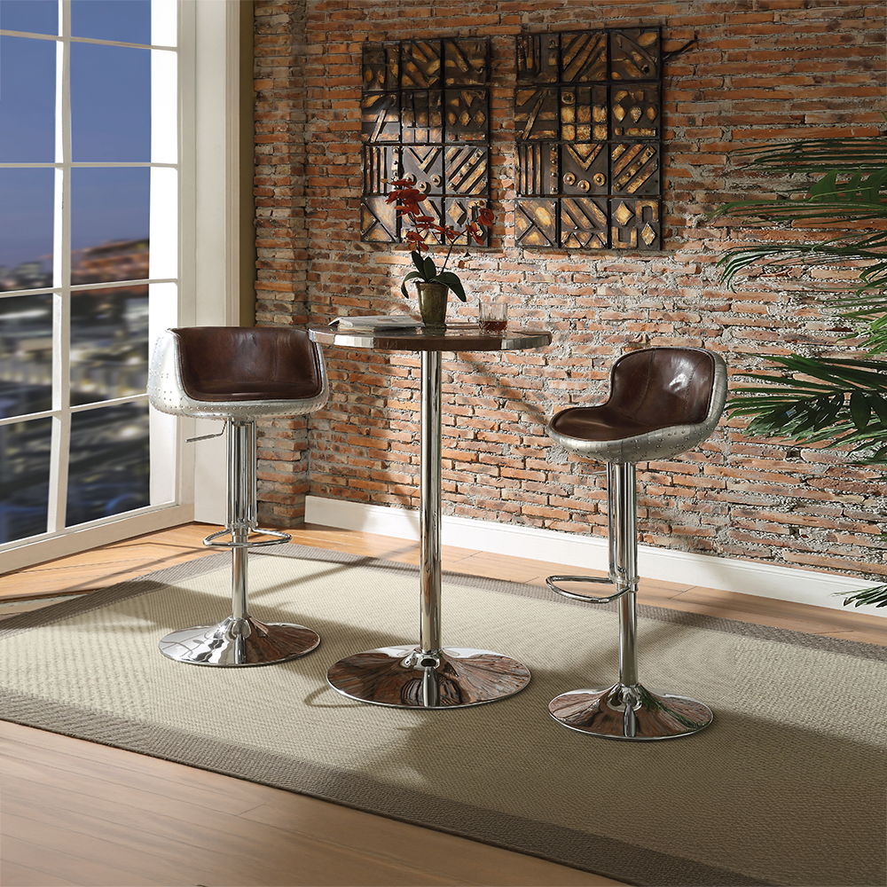 Brancaster - Adjustable Stool With Swivel - Vintage Brown Top Grain Leather & Aluminum