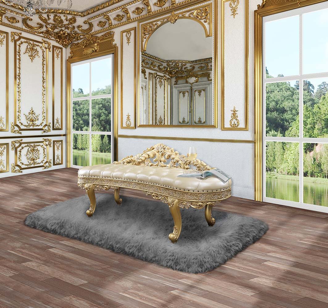 Cabriole - Bench - Light Gold Synthetic Leather & Gold