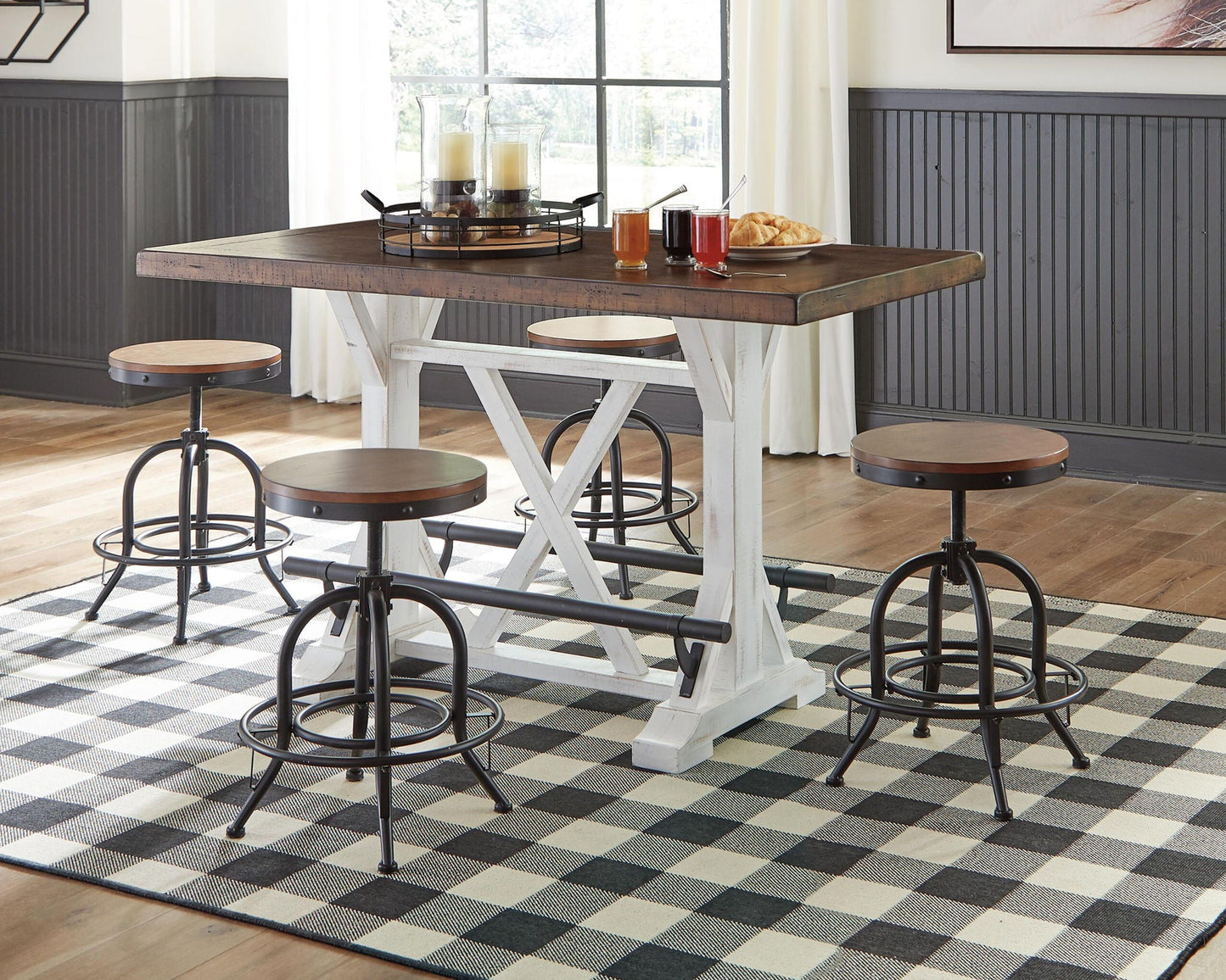Valebeck - Rectangular Dining Room Counter Table - White / Brown