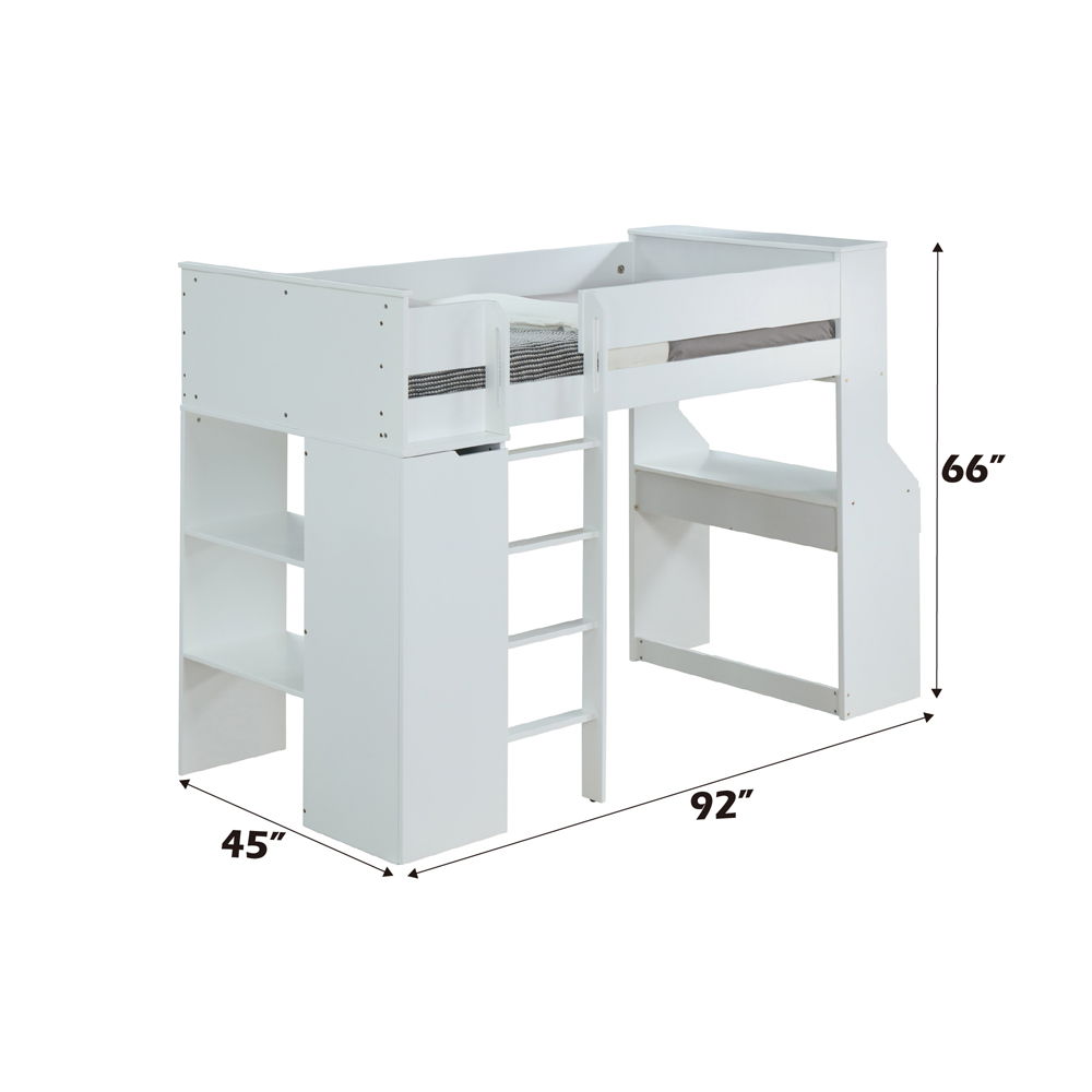 Ragna - Twin Loft Bed With Desk & Wardrobe - White