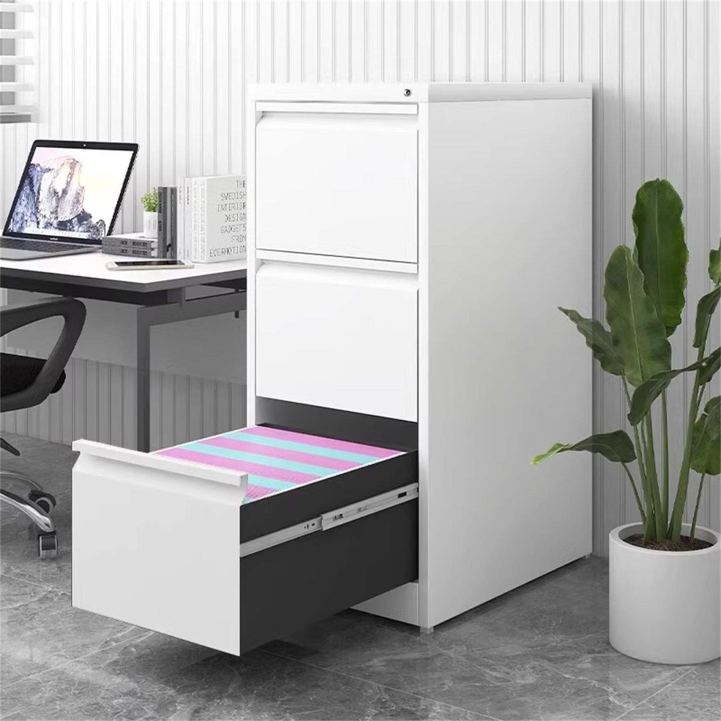 Durable Metal 3 Drawer File Cabinet With Lock For Office Storage