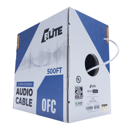 Elite 16/4 Speaker Wire 100ft, UL Listed, CMR/CL3R, (Riser/In-Wall & Outdoor/In-Ground (Direct Burial)- 100% Oxygen Free Pure Bare Copper (OFC), 16AWG/4-Conductor, 100ft Bulk Cable (65 strands), White