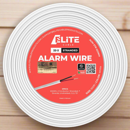 Elite 22-2 Solid Alarm Wire - 500ft, CL3, in Wall, OFC Oxygen Free Copper, UL Listed, Premium Alarm Cable, Low Voltage (White)