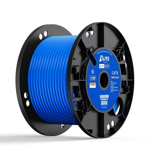 Elite 250ft. Cat8 Shielded Riser (CMR), 40Gb, 2000MHz, S/FTP 22AWG, Solid Bare Copper, UL Listed, ETL Listed, PoE++ (Blue, 250ft.)