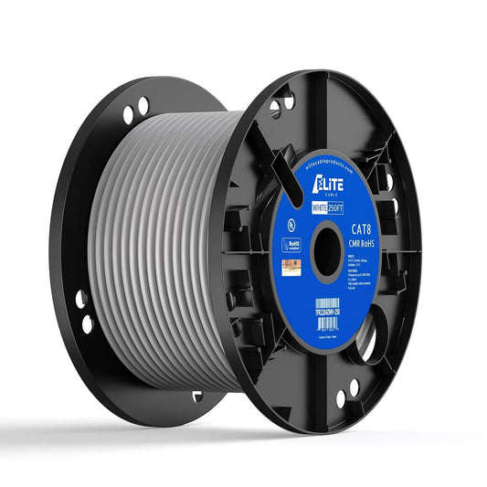 Elite 250ft. Cat8 Shielded Riser (CMR), 40Gb, 2000MHz, S/FTP 22AWG, Solid Bare Copper, UL Listed, ETL Listed, PoE++ (Grey, 250ft.)