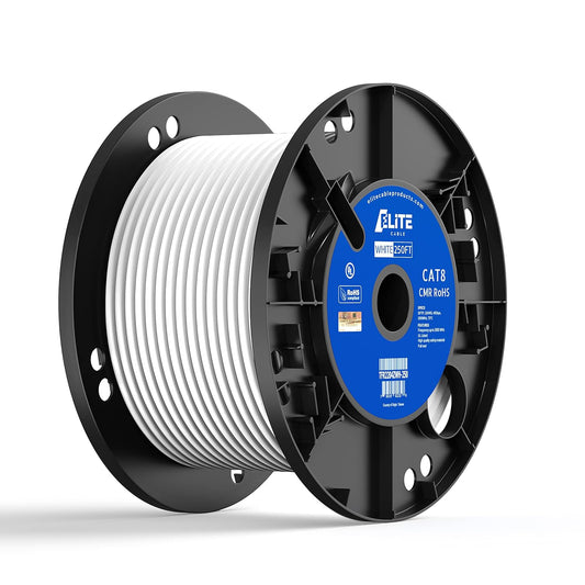 Elite 250ft. Cat8 Shielded Riser (CMR), 40Gb, 2000MHz, S/FTP 22AWG, Solid Bare Copper, UL Listed, ETL Listed, PoE++ (White, 250ft.)