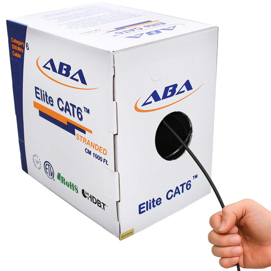 Elite Cat6 24AWG Stranded - CM, 1000ft, Unshielded, More Flexible, Bare Copper, 550MHz, ETL Listed & UL Listed, Bulk Ethernet Cable, Easy Pull Box, Black | Create Custom Patch Cables