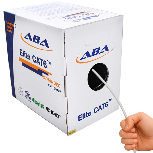 Elite Cat6 24AWG Stranded - CM, 1000ft, Unshielded, More Flexible, Bare Copper, 550MHz, ETL Listed & UL Listed, Bulk Ethernet Cable, Easy Pull Box, White | Create Custom Patch Cables