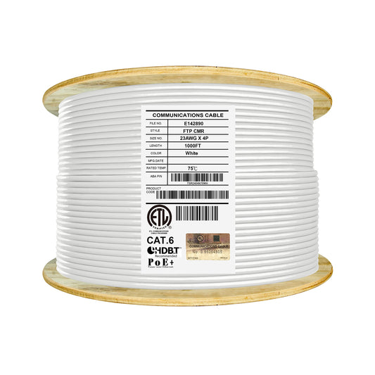 Elite Cat6 Shielded Plenum (CMP), 1000ft, FTP 23AWG, Solid Pure Copper, 550MHz, UL Listed, UL-LP Certification, Higher Performance PoE, Bulk Ethernet Cable Reel, Blue