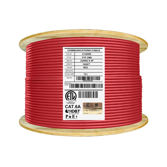 Elite Cat6A Shielded Riser (CMR), 1000ft, FTP 23AWG, Solid Bare Copper, 650MHz, 10Gb Speeds, UL Listed, UL-LP Certification, Higher Performance PoE, Bulk Ethernet Cable Reel, Blue