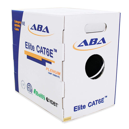 Elite Cat6e Plenum Cable 600MHz, 1000ft, 23AWG, UTP, Solid Pure Copper, UL Listed, UL-LP Certification, High Performance PoE, w/Spline-Noise Reducing, Easy Pull - Reelex II Box, Bulk Ethernet, White